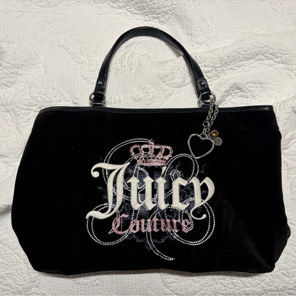 Juicy Couture Handbags - Vintage Juicy Couture Black Velour Tote Bag – Y2K Era
